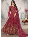 Maroon Embroidered Net Party Wear Anarkali Suit
