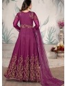 Purple Embroidered Net Party Wear Anarkali Suit