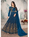 Navy Blue Embroidered Net Party Wear Anarkali Suit
