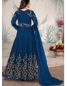 Navy Blue Embroidered Net Party Wear Anarkali Suit