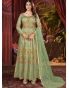 Green Net Embroidered Party Wear Anarkali Suit