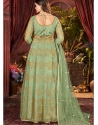 Green Net Embroidered Party Wear Anarkali Suit