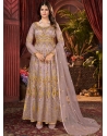 Dusty Pink Net Embroidered Party Wear Anarkali Suit