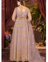 Dusty Pink Net Embroidered Party Wear Anarkali Suit