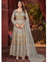 Light Grey Net Embroidered Party Wear Anarkali Suit