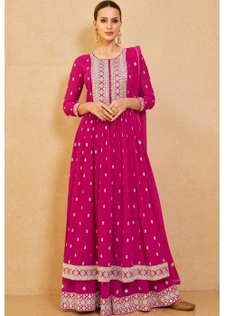 Rani Pink Real Georgette Designer Party Wear Suit