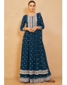 Teal Blue Real Georgette Designer Party Wear Suit