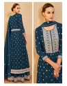 Teal Blue Real Georgette Designer Party Wear Suit