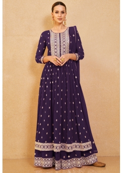 Violet Real Georgette Designer Party Wear Suit