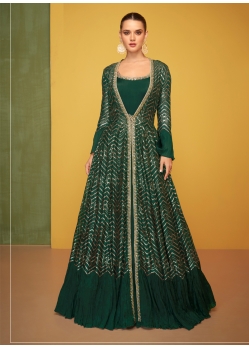 Dark Green Premium Silk Designer Gown Style Suit