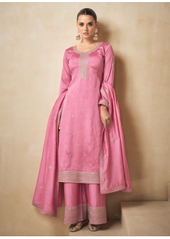 Designer Pink Premium Silk Party Wear Straight Suit