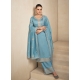 Designer Blue Premium Silk Party Wear Straight Suit