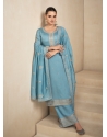 Designer Blue Premium Silk Party Wear Straight Suit