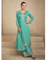 Designer Aqua Mint Premium Silk Party Wear Straight Suit