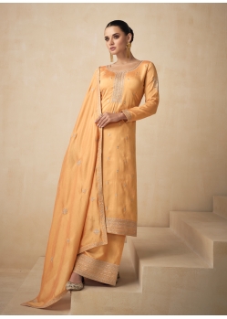 Light Orange Designer Premium Silk Party Wear Straight Suit