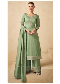 Designer Green Premium Silk Party Wear Straight Suit