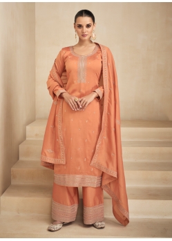 Designer Orange Premium Silk Party Wear Straight Suit