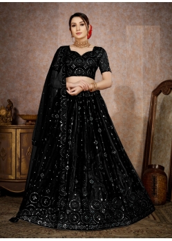 Amazing Butterfly Net Embroidered Black Party Wear Lehenga Choli