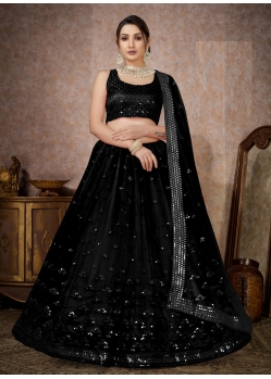 Party Wear Black Sleeveless Butterfly Net Lehenga Choli