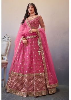 Pink Premium Butterfly Net Party Wear Designer Lehenga Choli