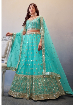 Sky Blue Premium Butterfly Net Party Wear Designer Lehenga Choli