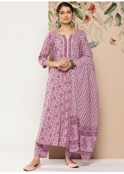 Pure Cotton Pink Floral Printed Designer Readymade Suit