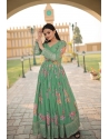 Green Party Wear Readymade Faux Georgette Gown