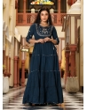 Blue Party Wear Readymade Cotton Gown