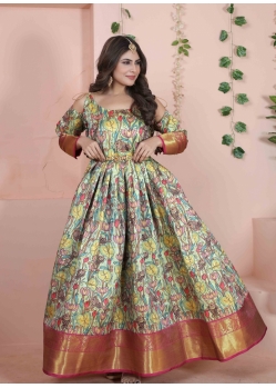 Multi Colour Party Wear Pure Silk Designer Readymade Gown