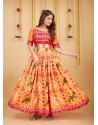 Mustard Designer Silk With Weaving Readymade Party Wear Gown