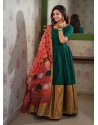 Dark Green Pure Silk Party Wear Readymade Gown Suit