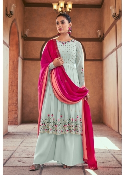 Light Grey Georgette Emroidered Stylish Palazzo Suit