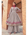 Grey Georgette Emroidered Stylish Palazzo Suit