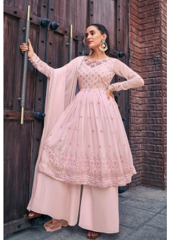 Pink Georgette Emroidered Stylish Palazzo Suit