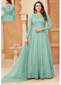 Mint Green Party Wear Net Designer Anarkali Suit