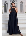 Navy Blue Georgette Thread Embroidered Floor Length Suit