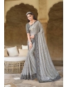 Grey Designer Party Wear Silk Saree