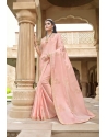 Peach Pink Designer Party Wear Silk Saree