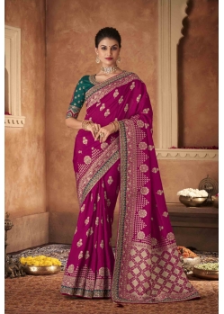 Rani Pink Designer Embroidered Pure Dola Partry Wear Saree