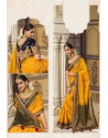 Yellow Embroidered Party Wear Designer Silk Saree