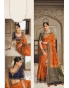 Orange Embroidered Party Wear Designer Silk Saree