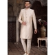 Cream Banarasi Jacquard Indowestern With Aligadhi Style Pant