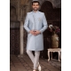 Sky Blue Banarasi Jacquard Indowestern With Off White Aligadhi Style Pant