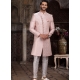 Pink Banarasi Jacquard Indowestern With Off White Aligadhi Style Pant