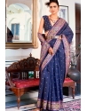 Navy Blue Pure Kashmiri Modal Weaving Designer Saree