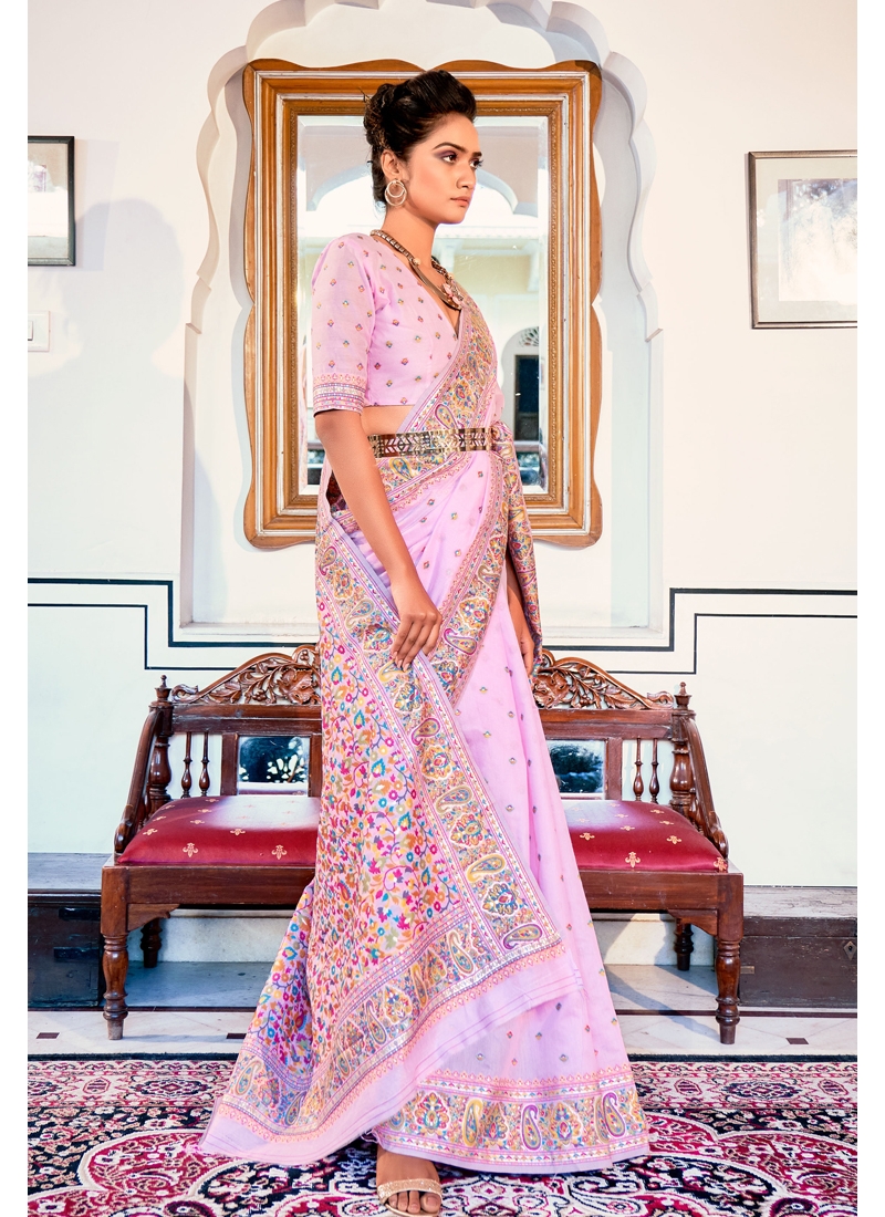Pink Pure Kashmiri Modal Weaving Designer Saree