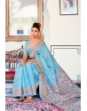 Sky Blue Pure Kashmiri Modal Weaving Designer Saree