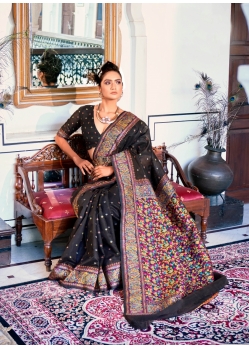 Black Pure Kashmiri Modal Weaving Designer Saree