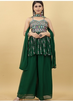 Dark Green Readymade Designer Georgette Sharara Suit