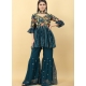 Teal Blue Readymade Designer Georgette Sharara Suit